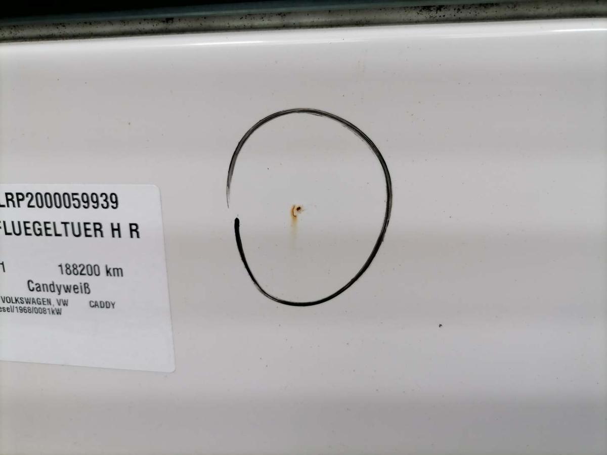 VW Caddy 3 2K Bj.2011 original Fl&uuml;gelt&uuml;r rechts mit Scheibe LB9A Candywei&szlig;